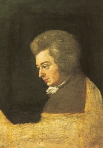 Postkarte: W. A. Mozart, unvollendetes Ölbild (J. Lange)