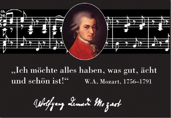 Magnet: Mozart mit Noten schwarz