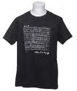 T-Shirt Mozarts menuetto  notes  black Size: small -- xxlarge